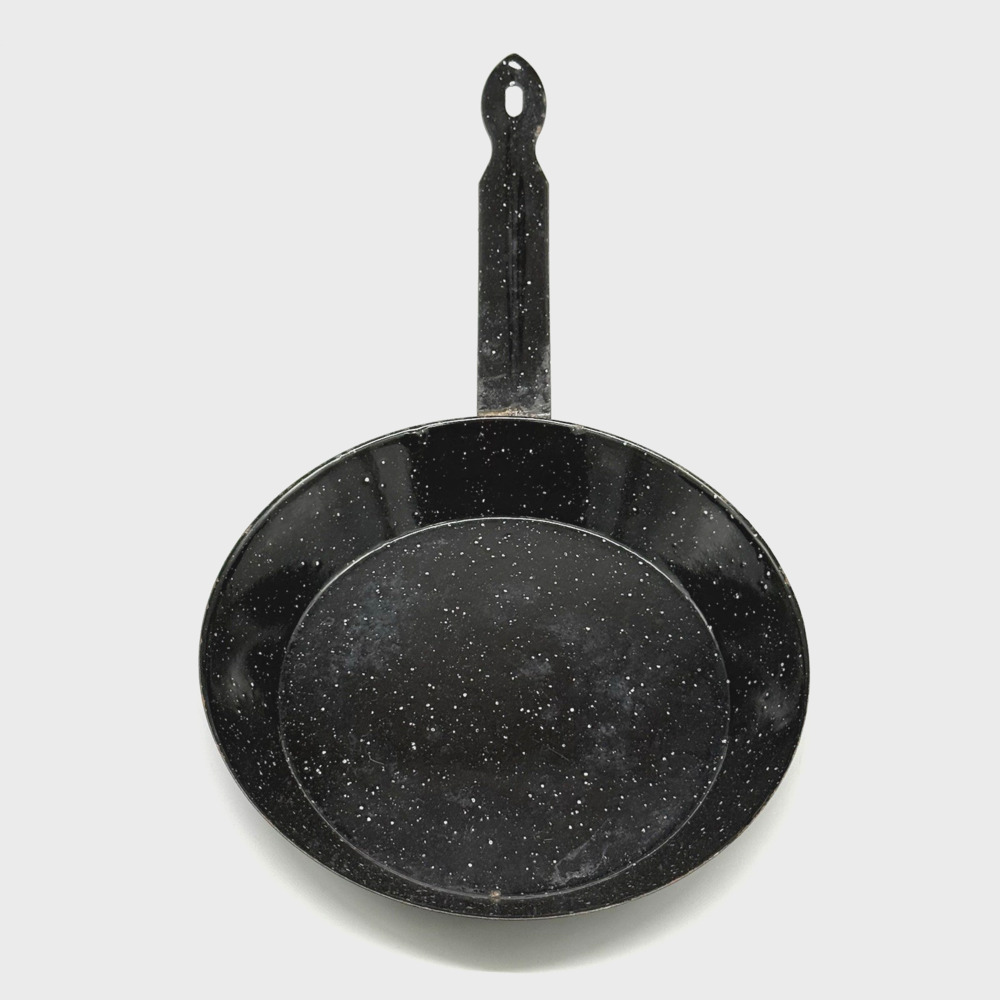 Vintage Black Speckled Enamelware Enamel Frying Pan Skillet Camping 15” Long